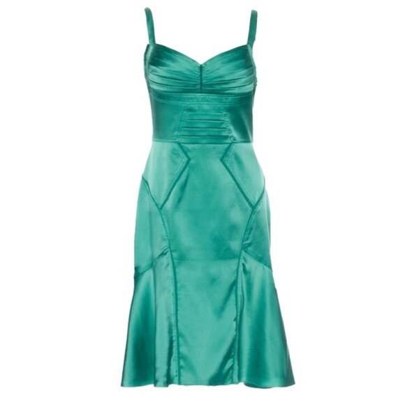 Zac Posen Vintage Green Silk Midi Dress in Size 4 - Picture 3 of 8